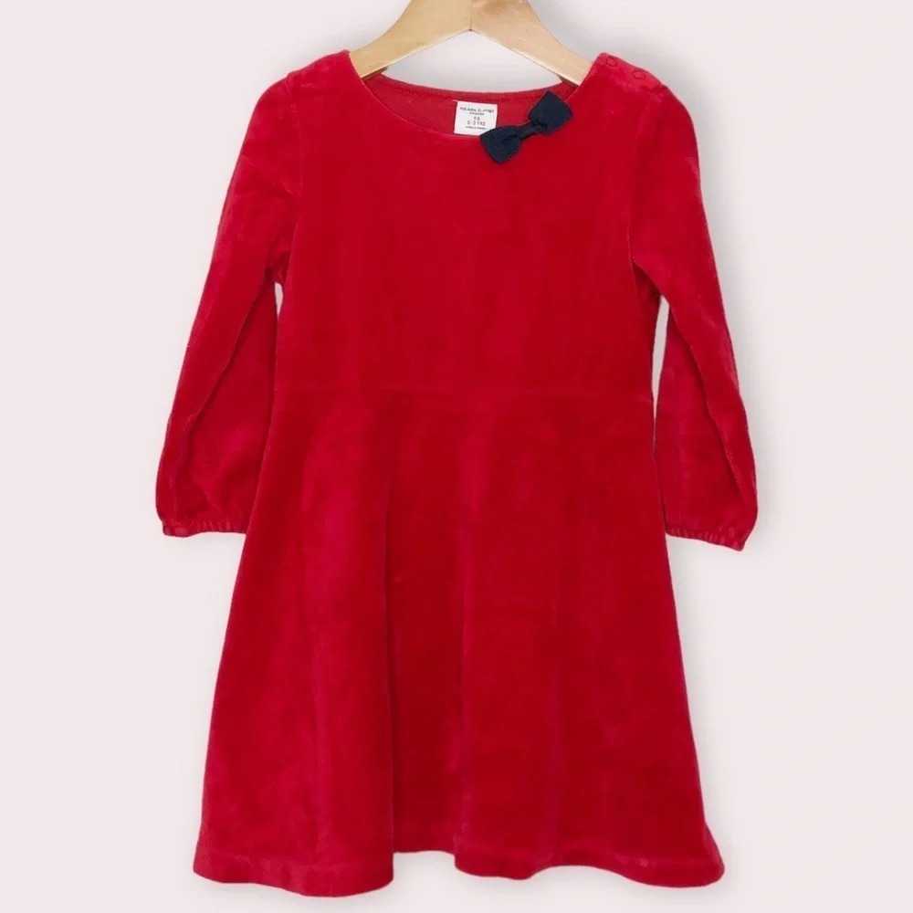 Polarn O. Pyret holiday dress red velour long‎ sleeve size 2-3 years